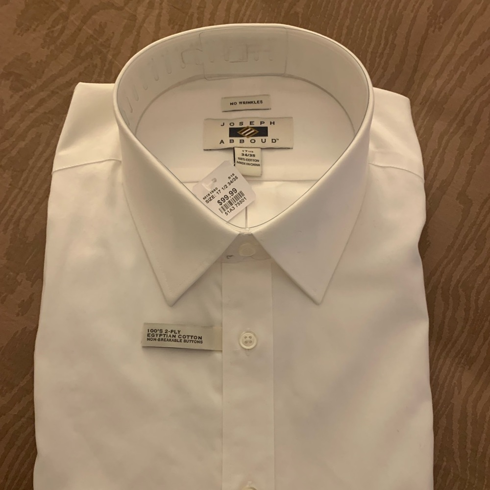 mens Joseph Abboud NEW WITH TAGS white cotton LONG SLEEVE dress shirt 17.5 34/35